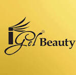 Logo of iGel Beauty featuring stylized text and a graphic element on a yellow background.